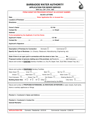 Barbados Water Authority Application Form