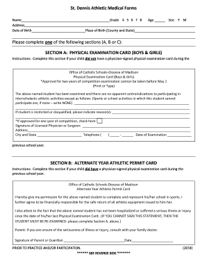 Physical Examination Card  Form