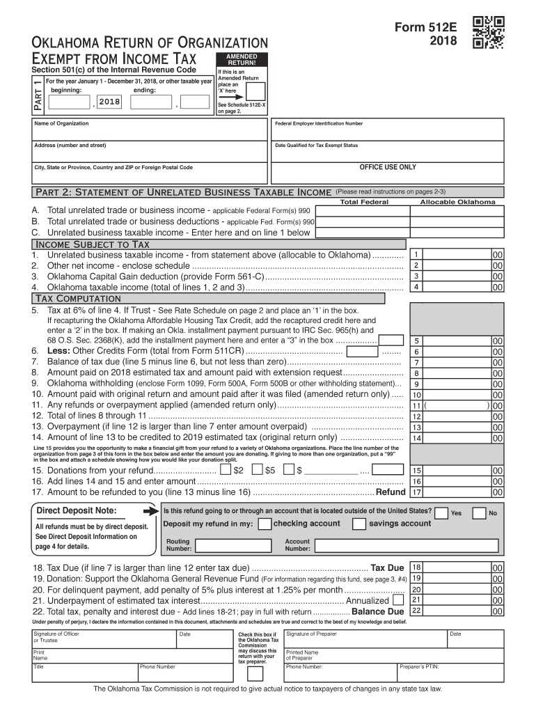  Oklahoma Return of Organization Exempt from Income Tax Form 2018