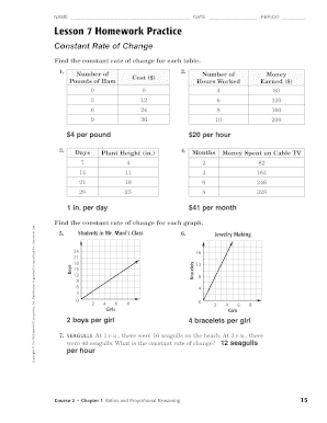 Lesson 7 Homework Practice Constant Rate of Change Answer Key  Form