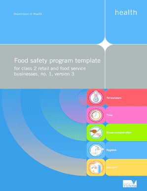Food Safety Program Template for Class 2 Retail and Food Service Businesses, No 1, Version 3 Food Safety Program Template for Cl  Form