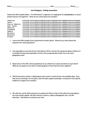 Lion Phylogeny Finding Connections Answer Key  Form