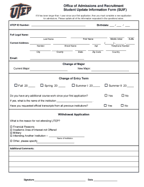 Student Update Information Form SUIF