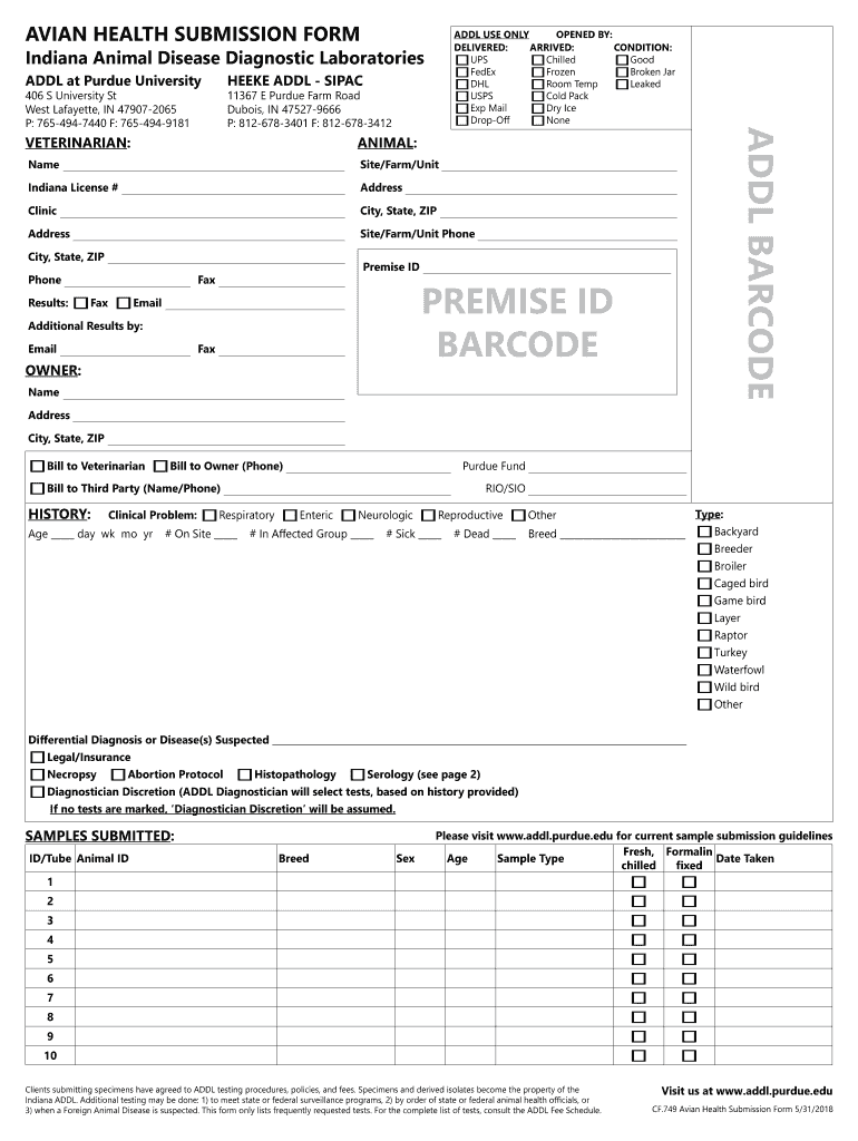 Avian Health Submission Form PDF Purdue University 2018