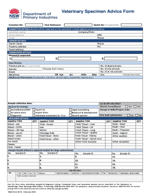 Veterinary Specimen Advice Form Specimen Advice Form