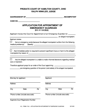 Get and Sign Instructions for Filing an Emergency Guardianship Hamilton County  Form