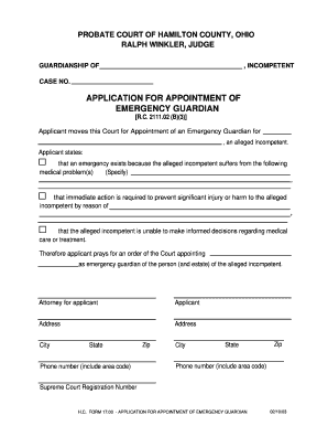 Instructions for Filing an Emergency Guardianship Hamilton County  Form