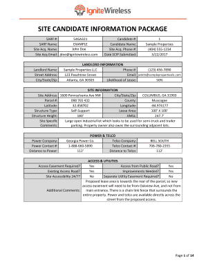 Site Candidate Information Package