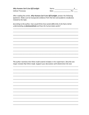 Why Humans Can&#039;t Live off Sunlight Readworks Answer Key  Form