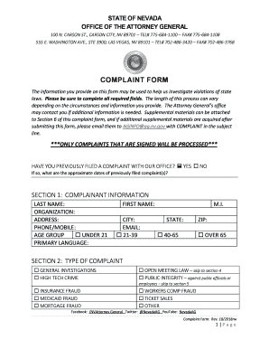  Tort Claim Form Nevada Attorney General State of Nevada 2018