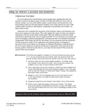 Dbq 10 What Caused Secession Answer Key  Form