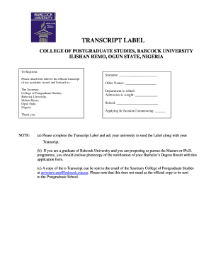 Transcript Label  Form