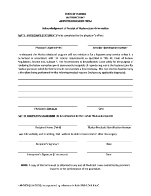  Florida Hysterectomy Form 2016-2024