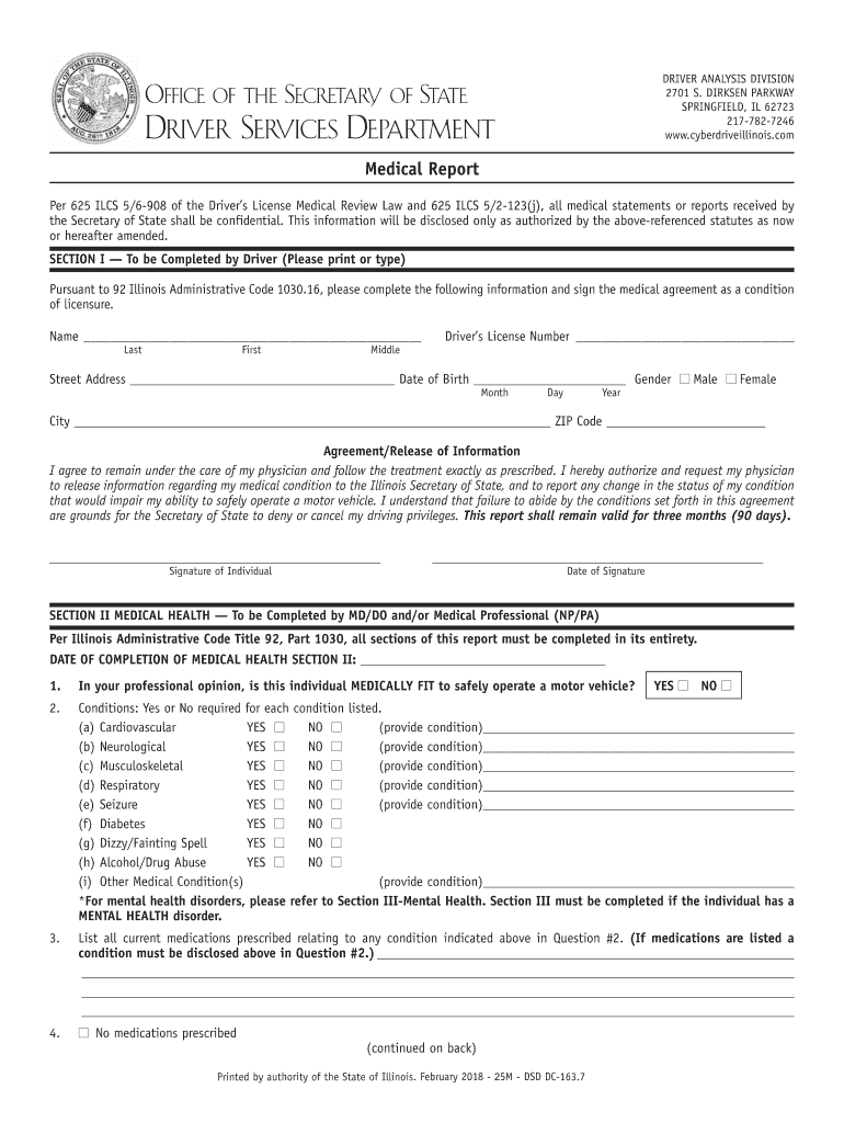 Illinois Driver&#039;s License Medical Report OSF HealthCare  Form