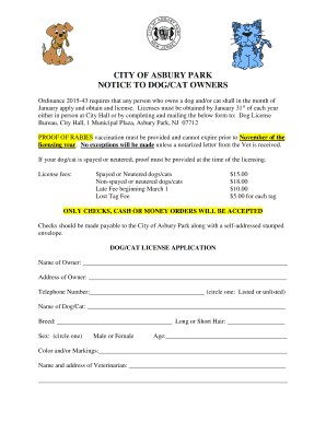 Asbury Park Dog License  Form