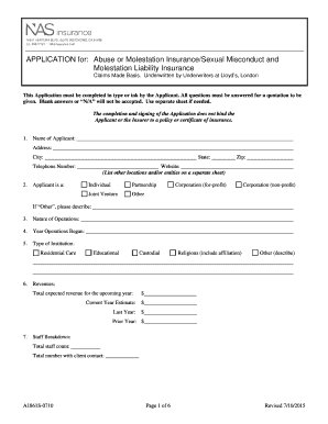 Abuse or Molestation InsuranceSexual Misconduct NAS Insurance  Form