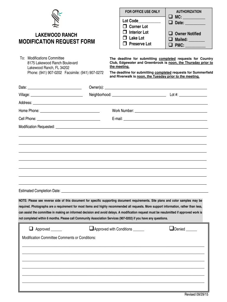  Modification Request Form Lakewood Ranch 2015-2024