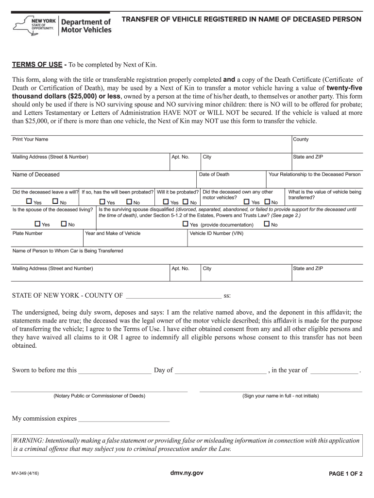  Ny 349 Form Dmv 2016-2024