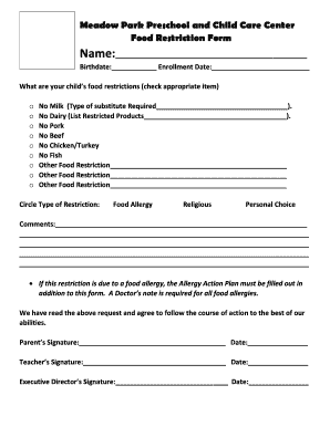 Meadow Park Preschool  Form