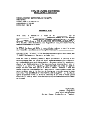 Indemnity Bond PHD Chamber  Form