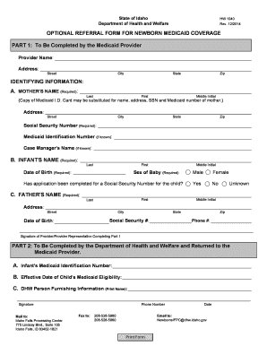  Optional Referral Form for Newborn Medicaid Coverage 2014-2024