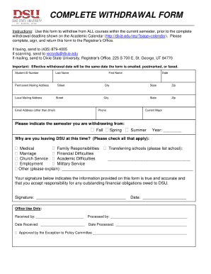 COMPLETE WITHDRAWAL FORM Dixie State University
