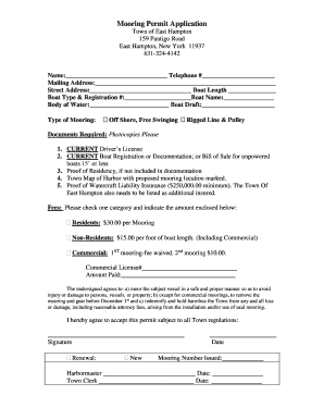 Mooring Permit Application East Hampton Town  Form