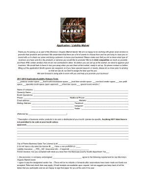 Application Liability Waiver Peoria Farmers Market  Form