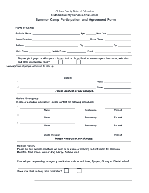 Summer Camp Contract Template  Form
