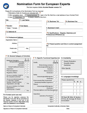 Nomination Form for European Experts