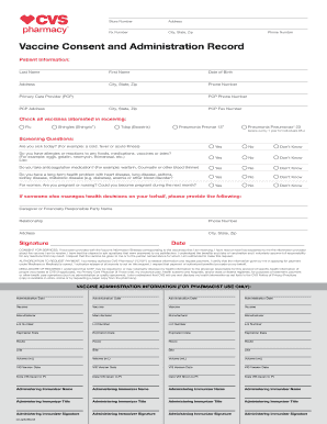 Vaccine Consent and Administration Record Bluestone Physician  Form