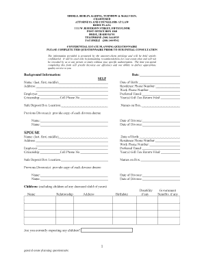 Estate Planning Questionnaire Emert Law Firm, LLC Duluth  Form