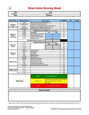 Strain Index Scoring Sheet  Form