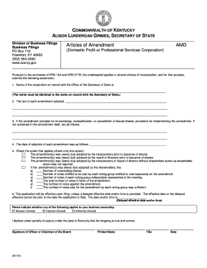 Ky Articles Amendment  Form