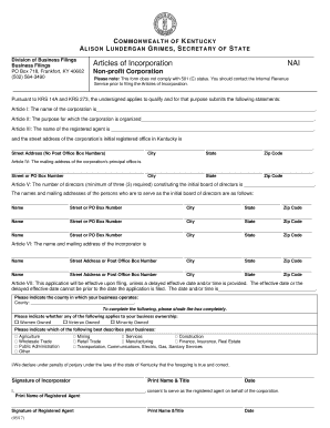 Kentucky Non Profit Corporation  Form