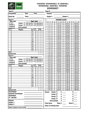 Basketball Score Sheet  Form