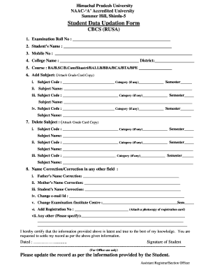 Student Data Updation Form Hpu