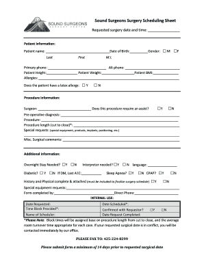 Sound Surgeons Surgery Scheduling Sheet  Form