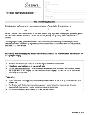 Patient Instruction Sheet  Form