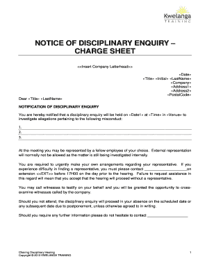 Sample Disciplinary Charge Sheet PDF  Form