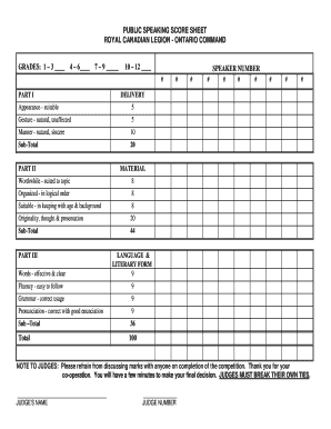 Judgement Sheet for Speech Competition  Form