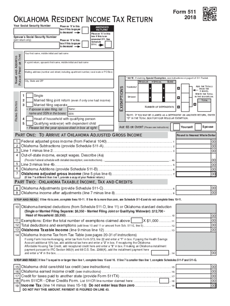  Oklahoma State Tax Form 511 for 2018