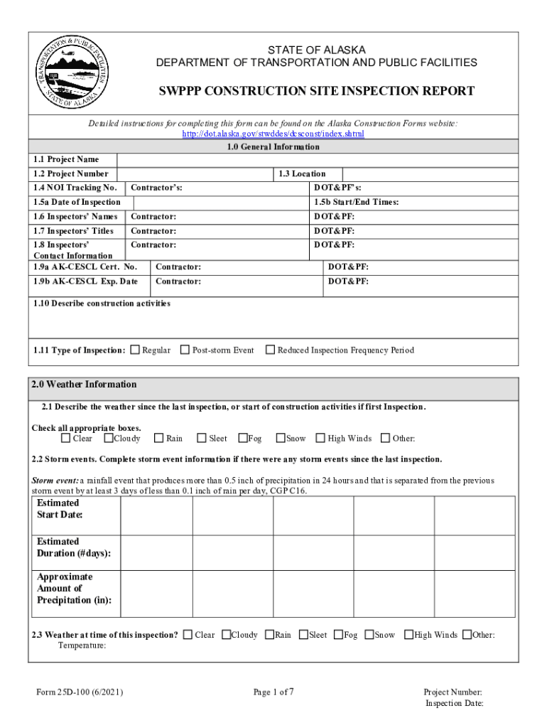  Form 25D 100 Rev 112 SWPPP Construction Site Inspection Report 2021-2024