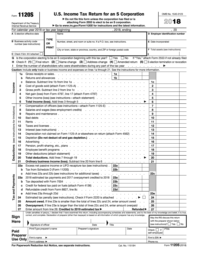  1120s Form 2018