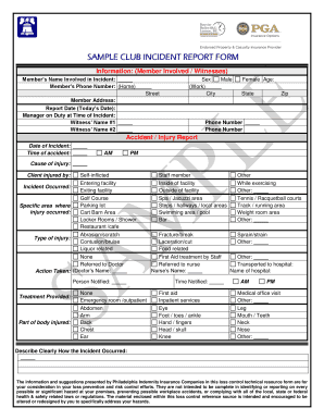 Golf Course Incident Report  Form