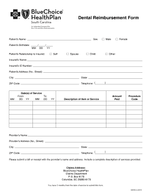  BCHP Dental Reimbursement Form 2018-2024