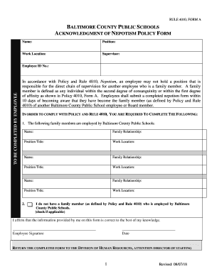  Rule 4010 Form a Nepotism Baltimore County Public Schools 2018-2024