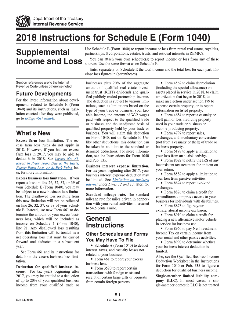  Irs 1040 Schedule E Form 2018