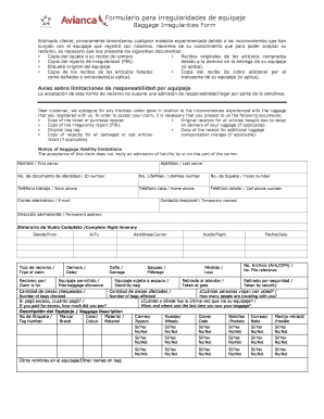 FIE Formulario Para Irregularidades De Equipajes Avianca