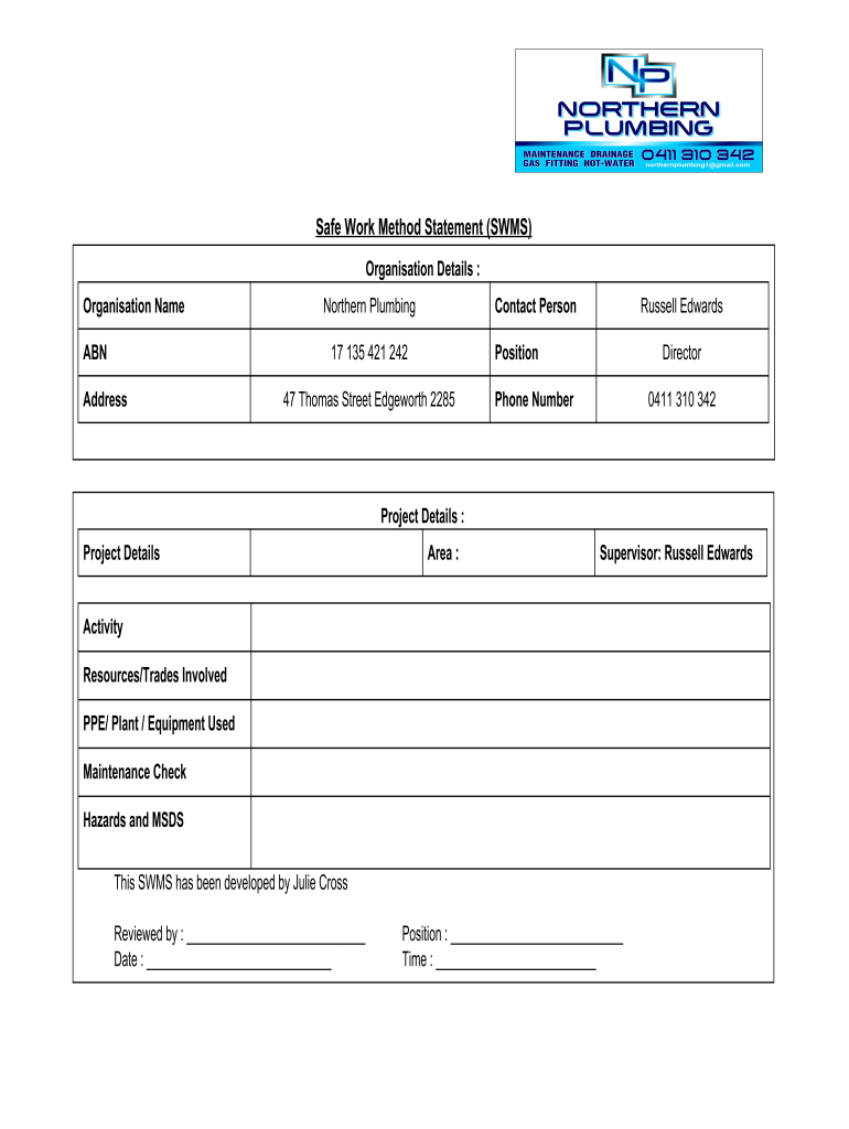 Safe Work Method Statement PDF  Form